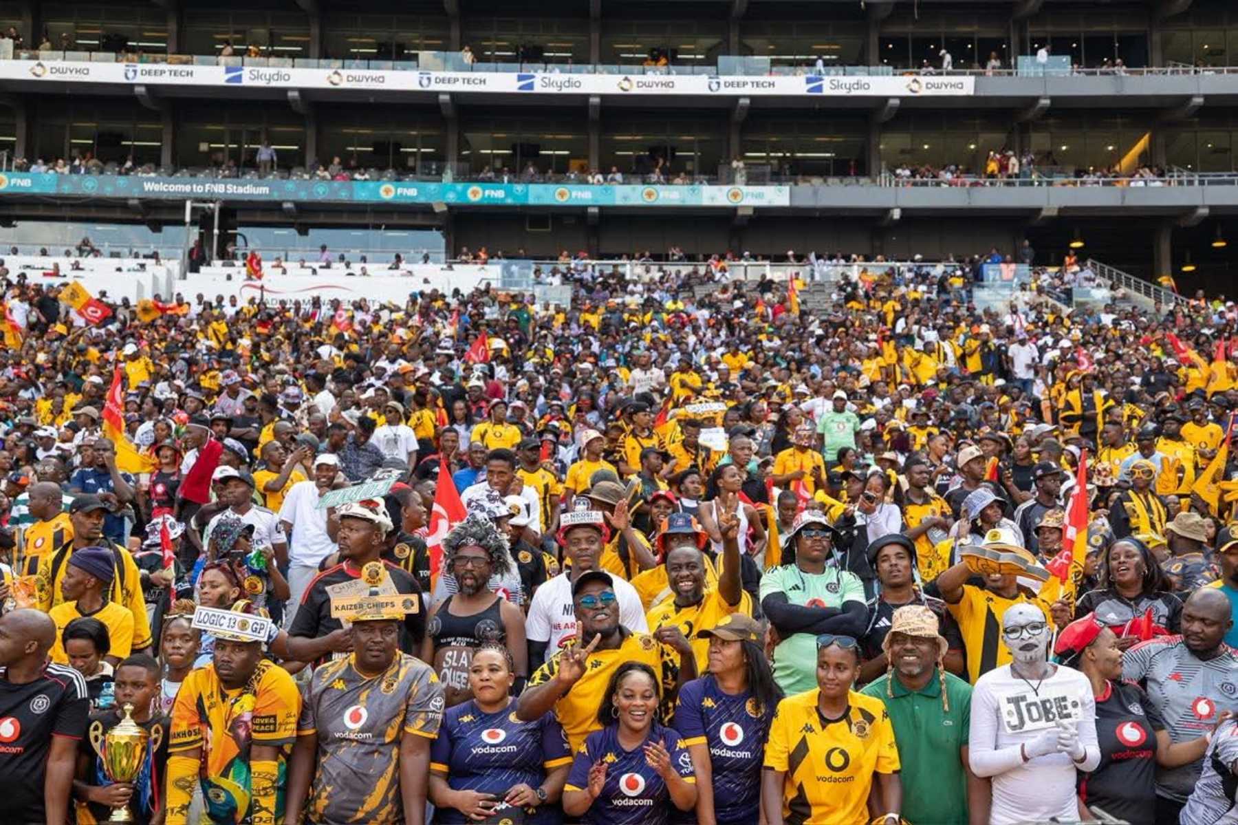Kaizer Chiefs supporters at the FNB Stadium during the Soweto Derby against Orlando Pirates.
