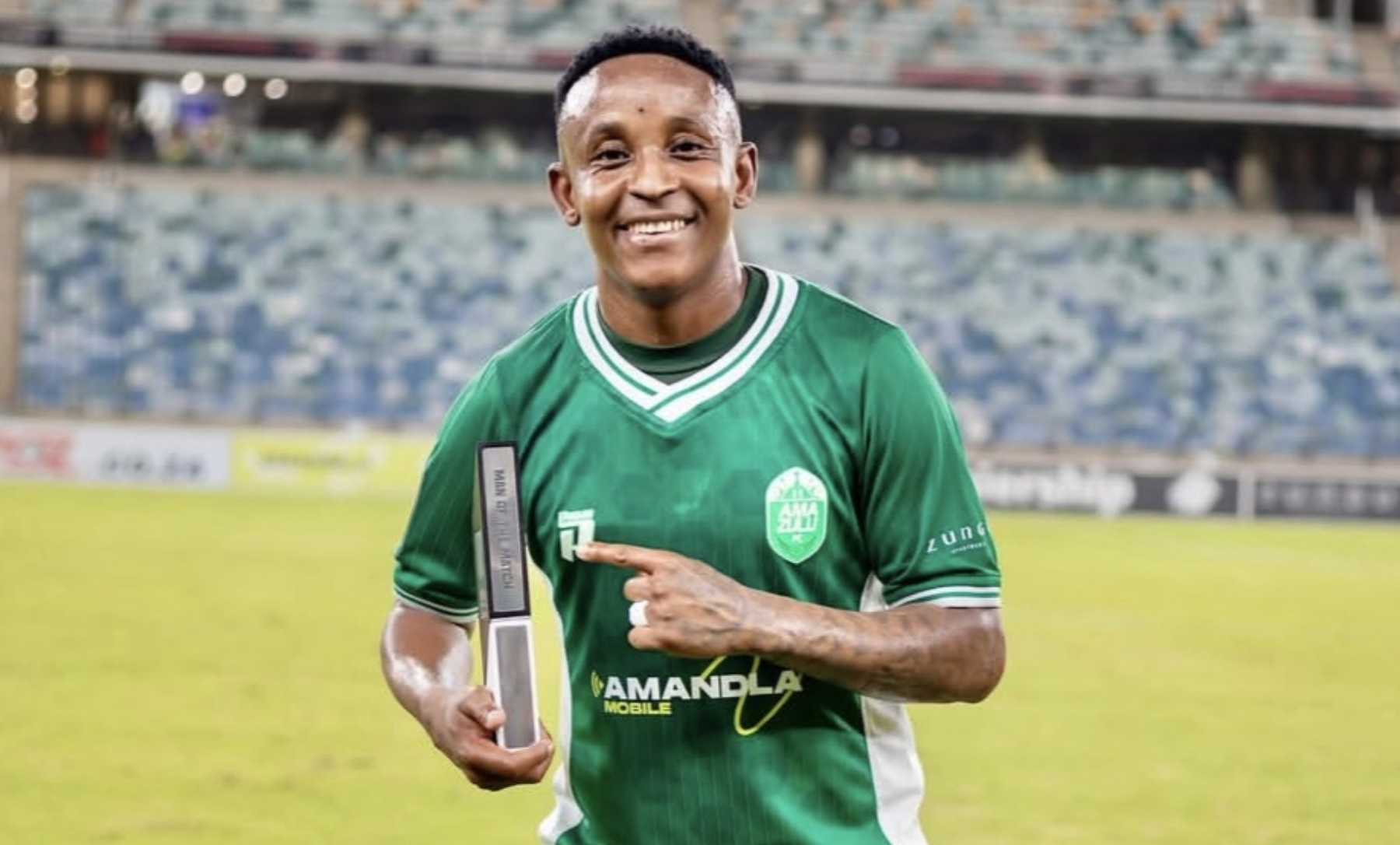 Hendrick Ekstein holding a man of the match award after a Betway Premiership match with AmaZulu FC.