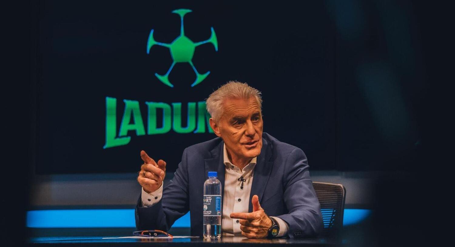 Hugo Broos drives home a point at SABC studios