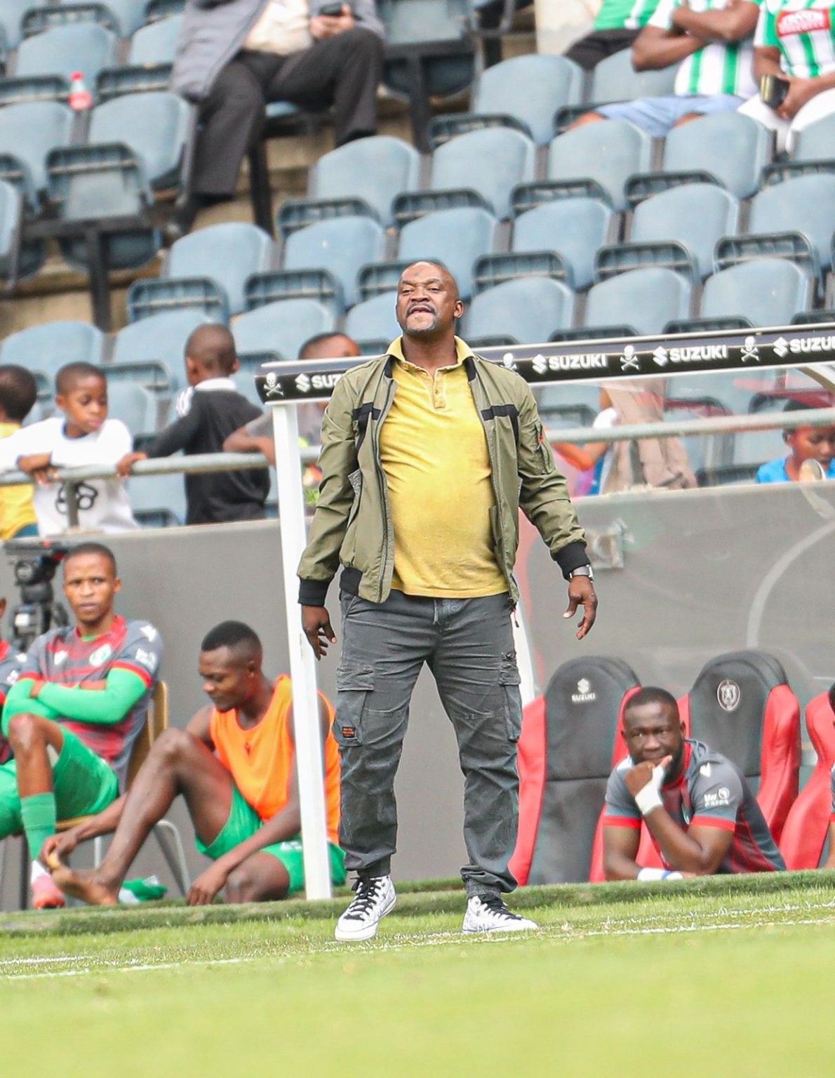 Siwelele FC coach Lehlohonolo Seema on the touchline during the Betway Premiership game against Orlando Pirates