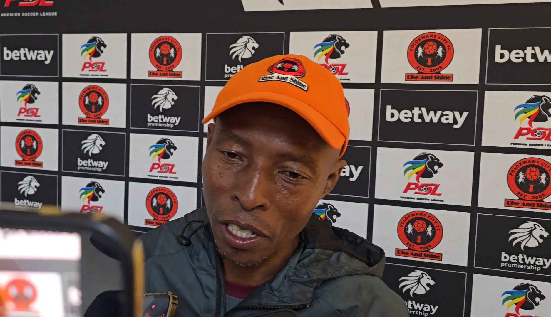 Polokwane City coach Phuti Mohafe talking to the media after the 2-1 loss to Orlando Pirates.