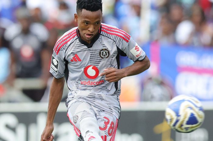 Relebohile Mofokeng of Orlando Pirates in action