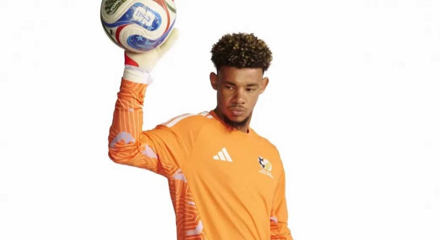 Bafana Bafana goalkeeper Ronwen Williams unveiling the new kit