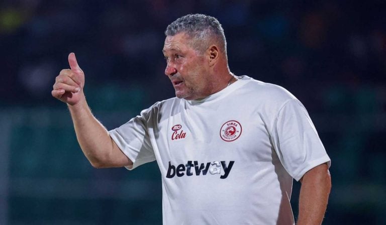 Steve Barker showing thumbs up during a Simba SC training session.