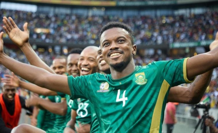 Teboho Mokoena leads Bafana players in celebrating