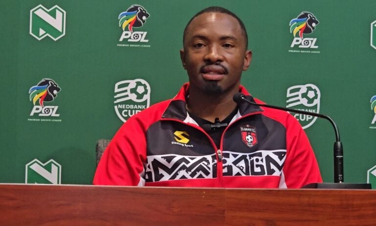TS Galaxy interim coach Bernard Parker addressing the media during the Nedbank Cup media briefing