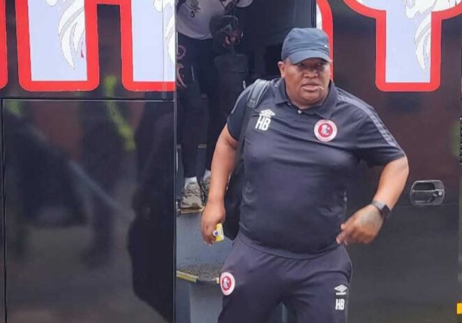 Hungry Lions coach Henry Basie getting of a team bus ahead of a match
