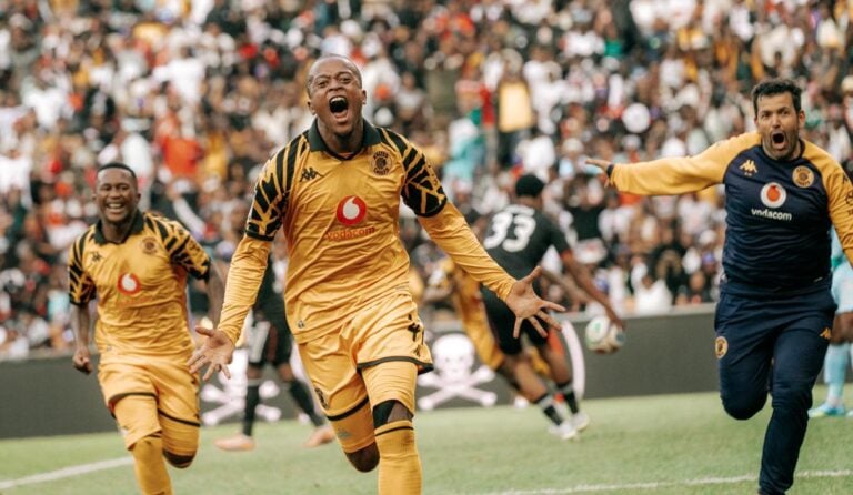 Kaizer Chiefs players celebrate a goal by Wandile Duba
