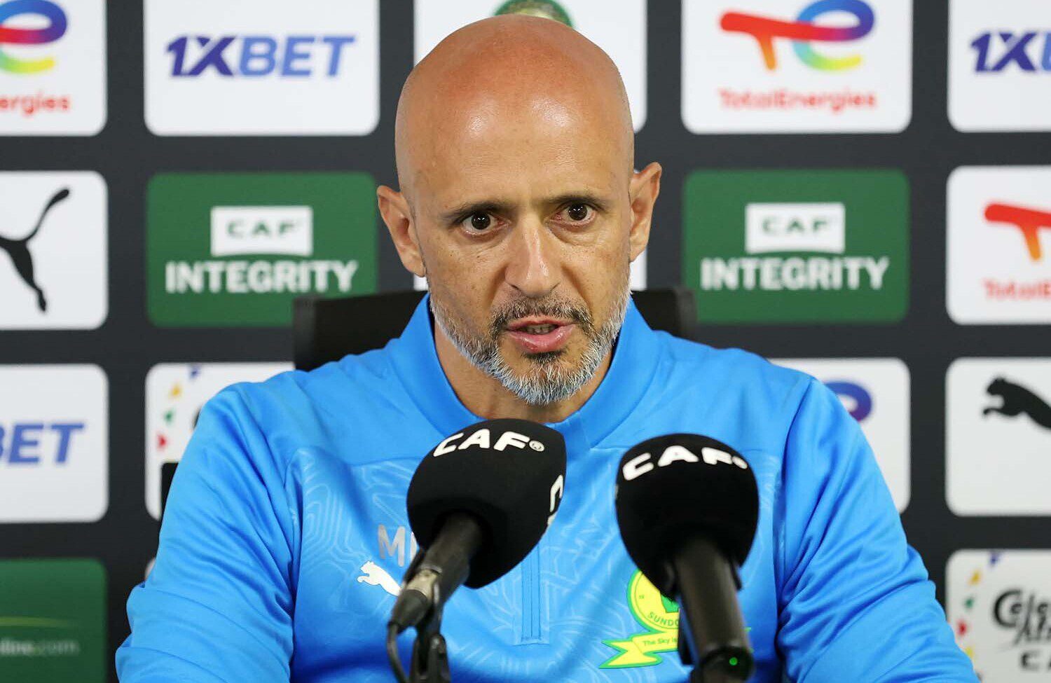 Mamelodi Sundowns coach Miguel Cardoso addressing a press conference