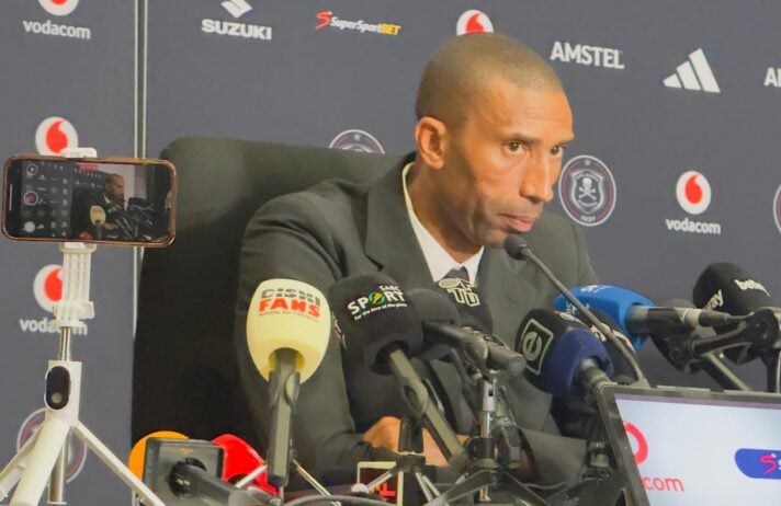 Orlando Pirates head coach Abdeslam Ouaddou speaking in the Soweto Derby presser