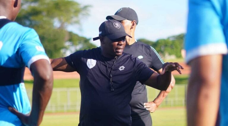 Durban City interim coach Pitso Dladla coaching during a training session.