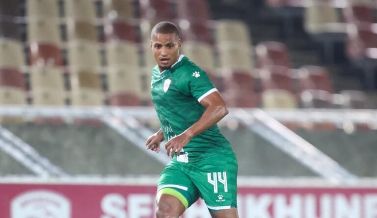 Rivaldo Coetzee in action for Sekhukhune United against Magesi FC at New Peter Mokaba Stadium