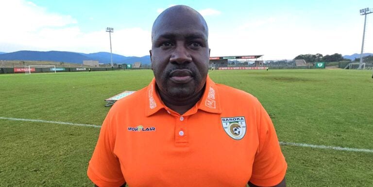 Baroka FC head coach Tlisane Motaung talking to the media at the Baroka Village in Lebowakgomo