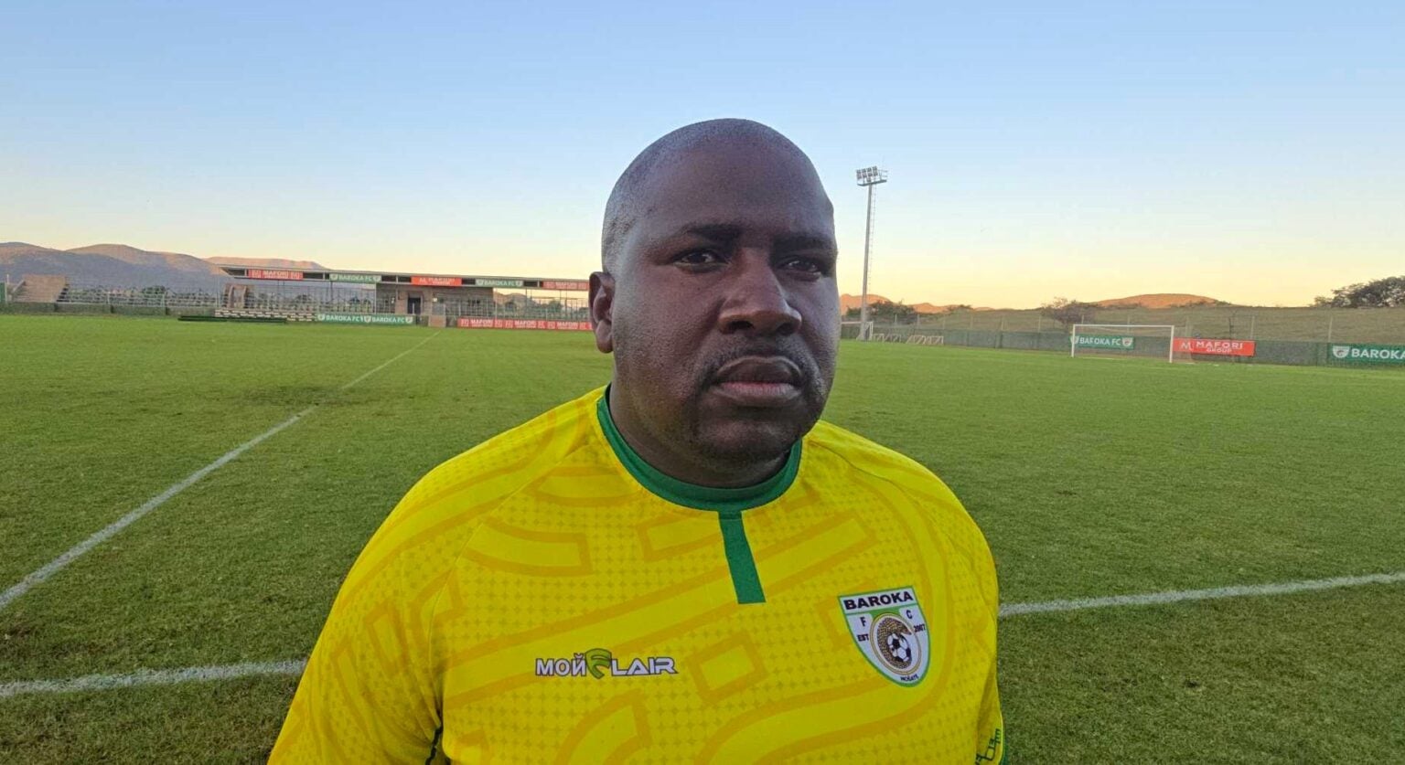 Baroka FC coach Tlisane Motaung speaking to the media after defeat t Kruger United