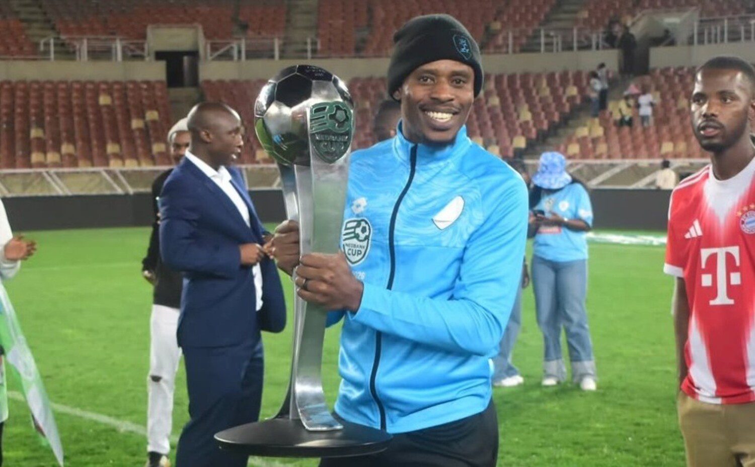 Ayanda Mtshali in celebratory mood after winning Nedbank Cup with Durban City FC
