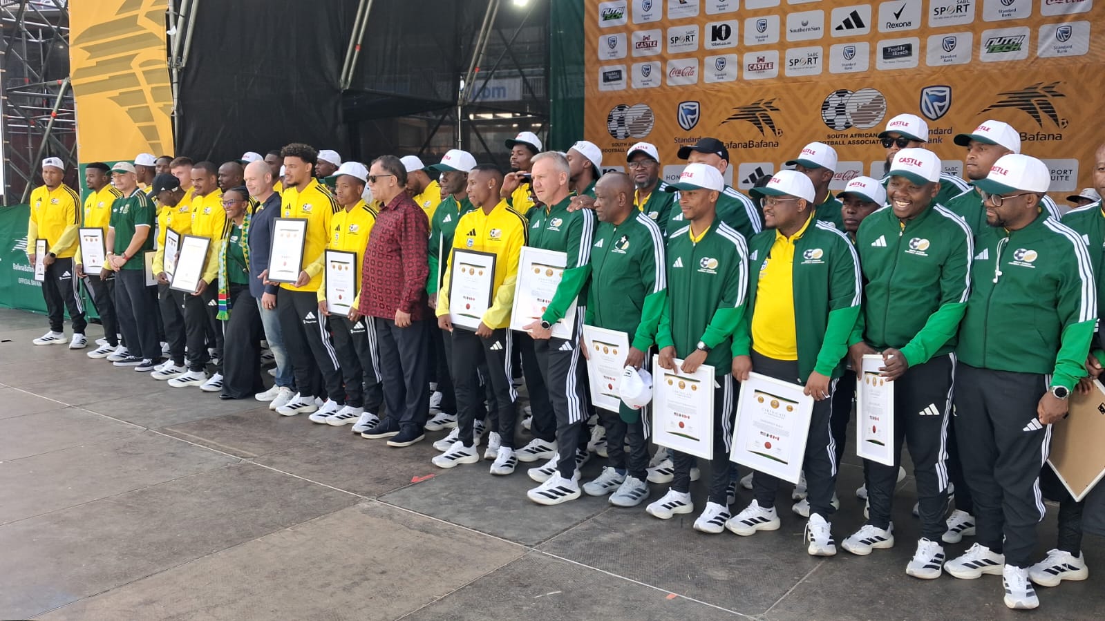 Bafana Bafana with SAFA officials after the squad announcement