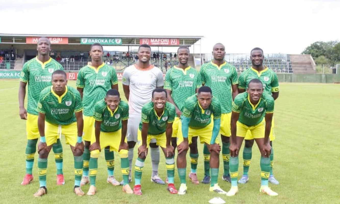 Baroka FC players’ line-up for their League match at Mafori Village in Lebowakgomo.