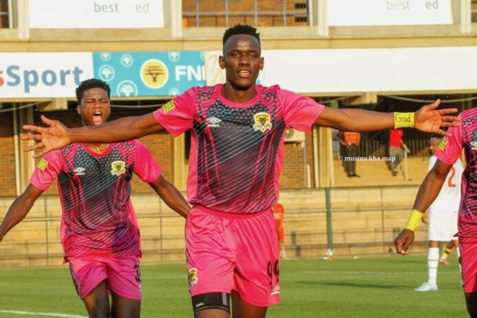 Bethuel Muzeu celebrates a goal scored for Black Leopards