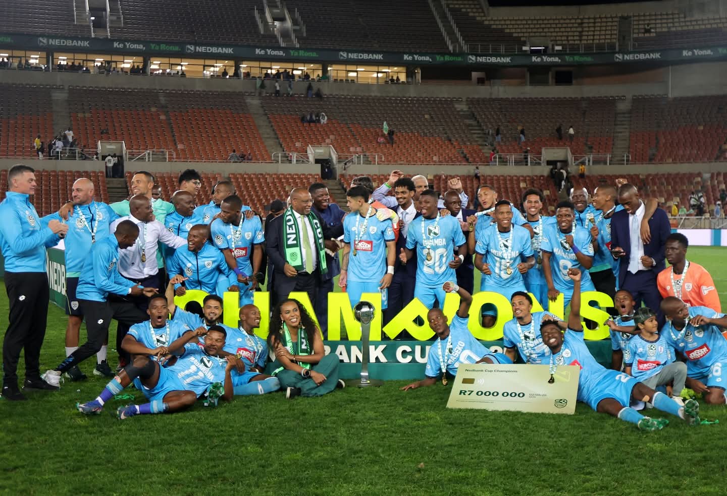 Durban City celebrate winning the Nedbank Cup Trophy against TS Galaxy