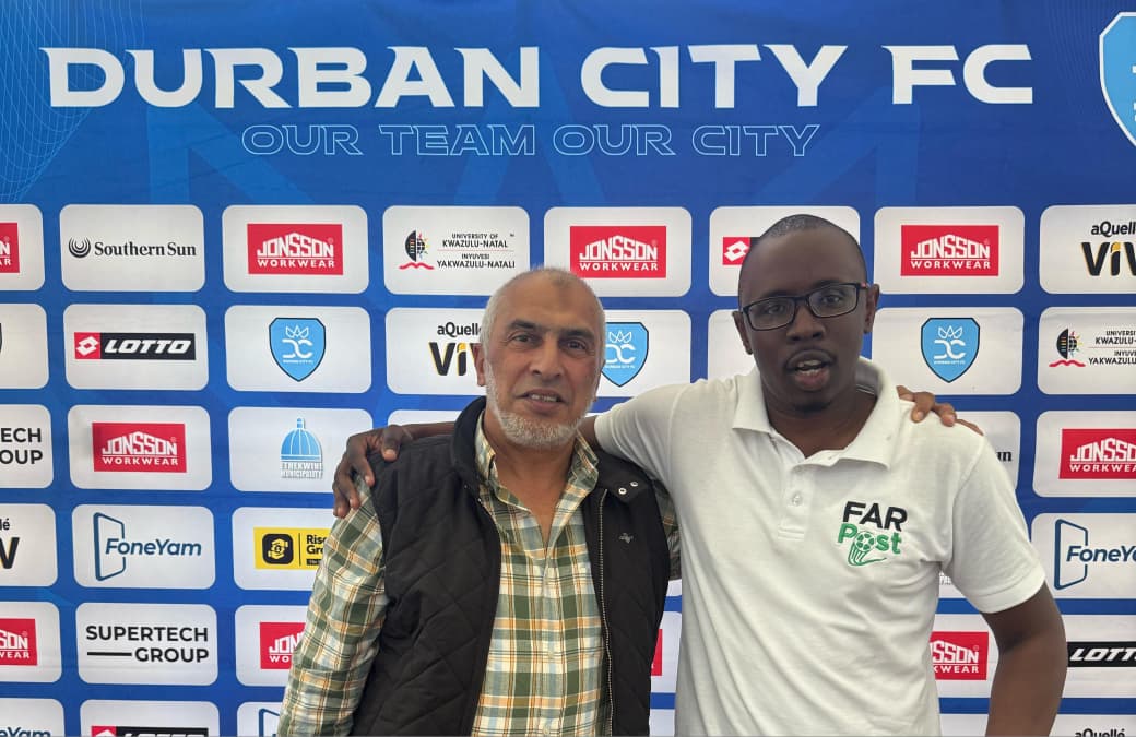 FARPost editor Mthokozisi Dube with Durban City chairman Farook Kadodia