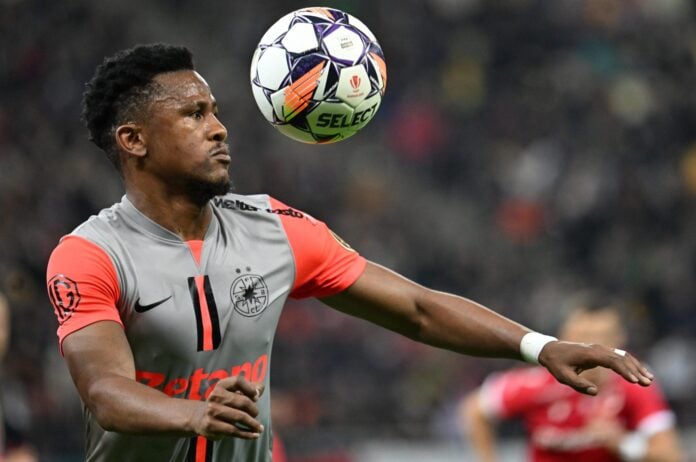 FCSB defender Siyabonga Ngezana playing in March 2025