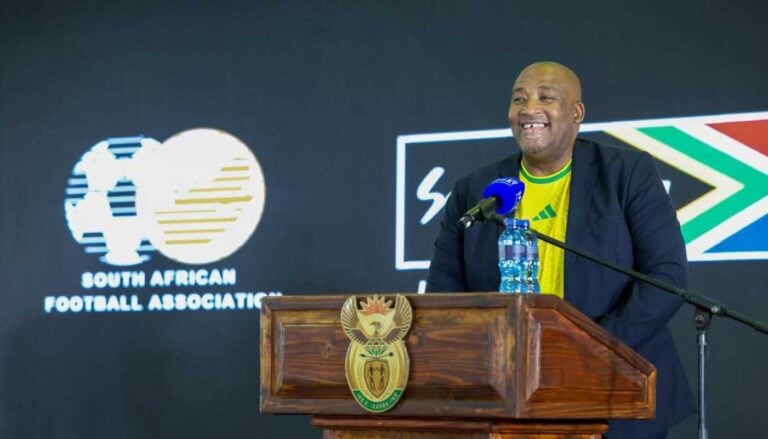Minister Gayton McKenzie addressing guests at the Bafana Bafana send off attended by President Cyril Ramaphosa.