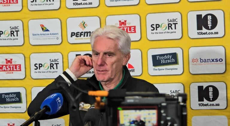 Hugo Broos talking to the media during a press conference in Polokwane.