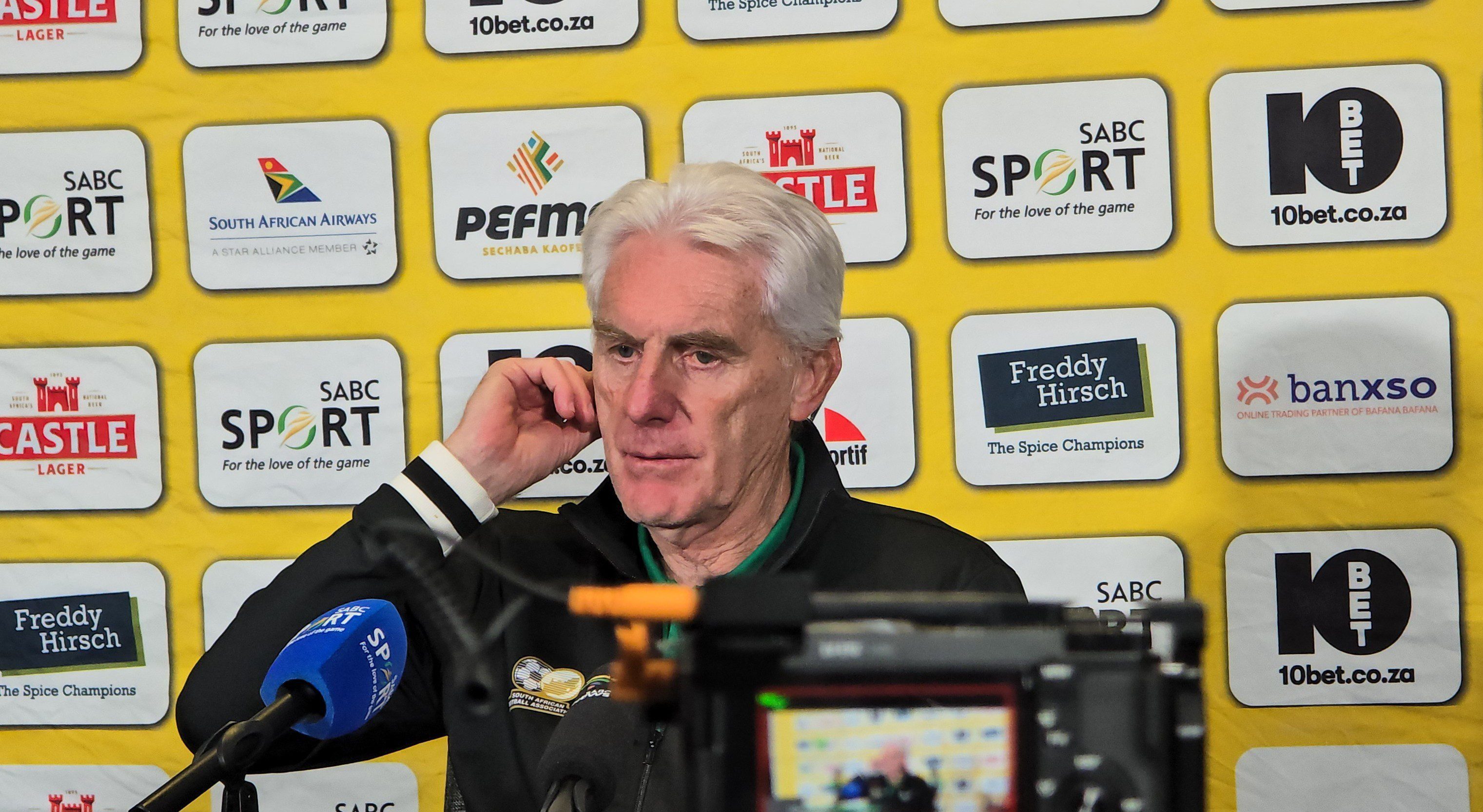 Hugo Broos addressing the media in Polokwane ahead of an international friendly match. 