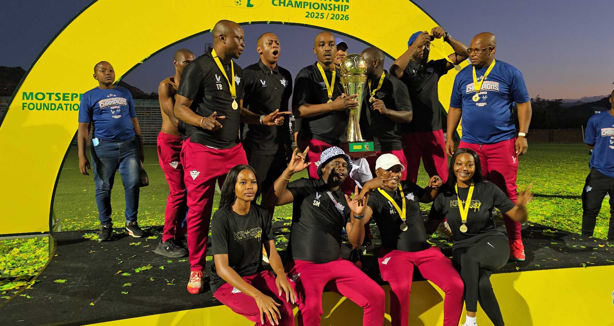 Abram Mongoya with his technical team at Kruger United