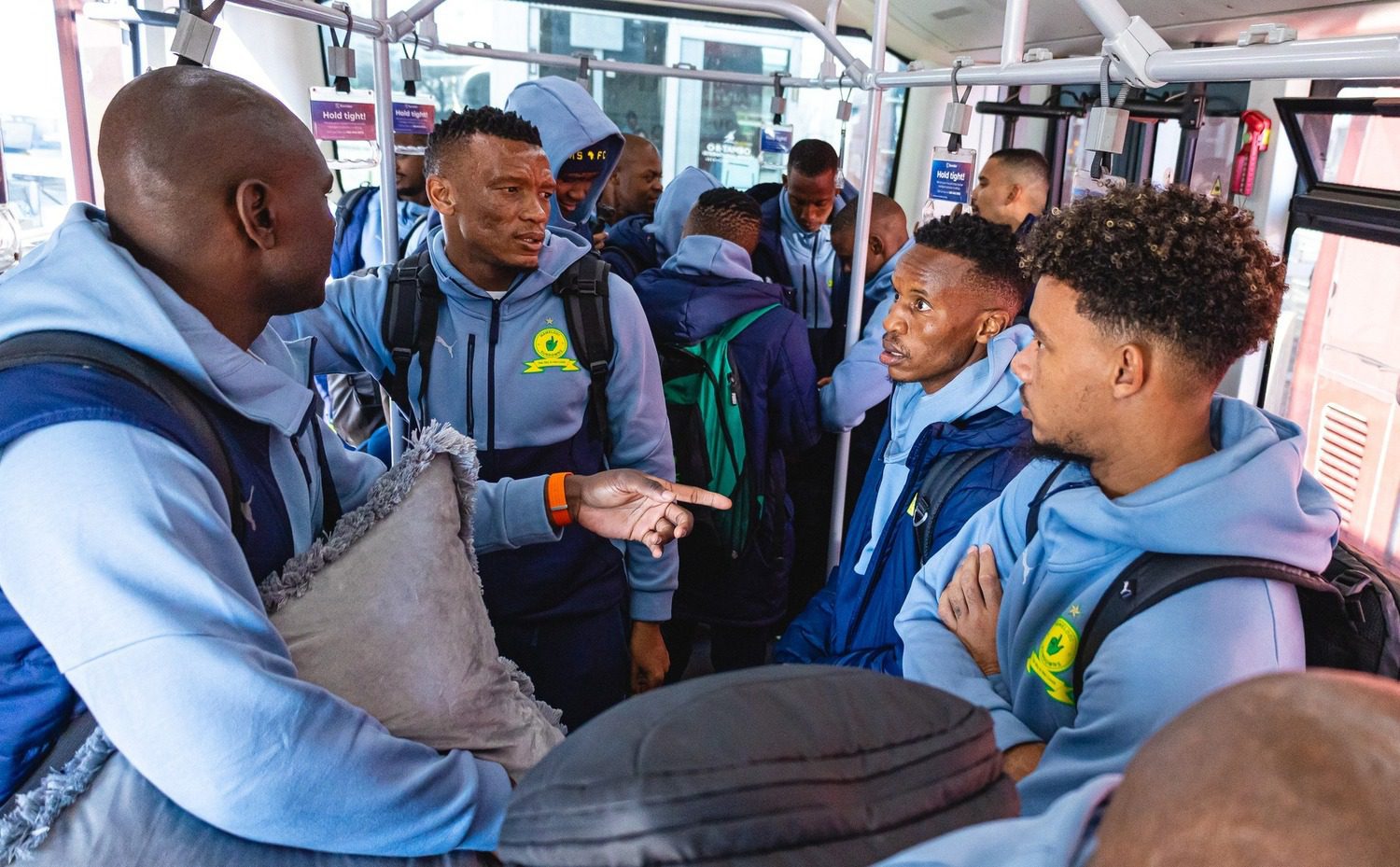 Mamelodi Sundowns players in a bus