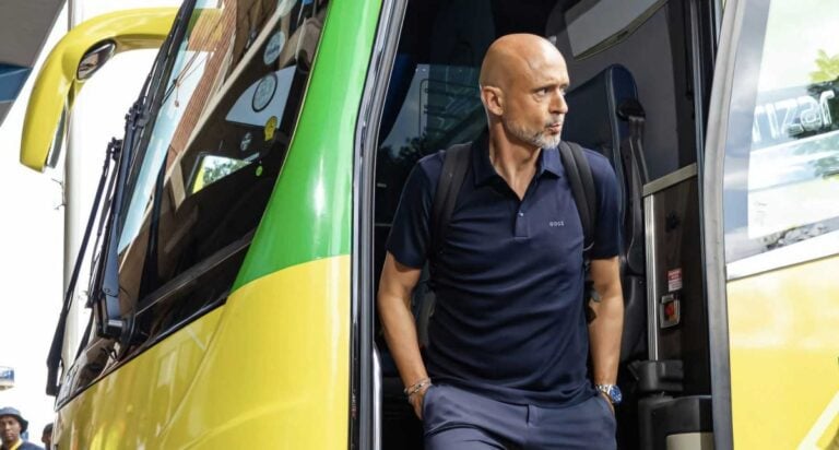 Mamelodi Sundowns head coachMiguel Cardoso walking out of the club's bus