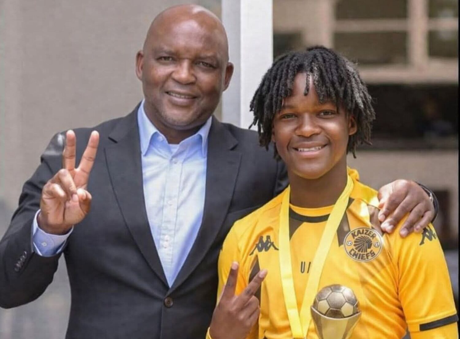 Pitso Mosimane and his son Reatlegile at Kaizer Chiefs