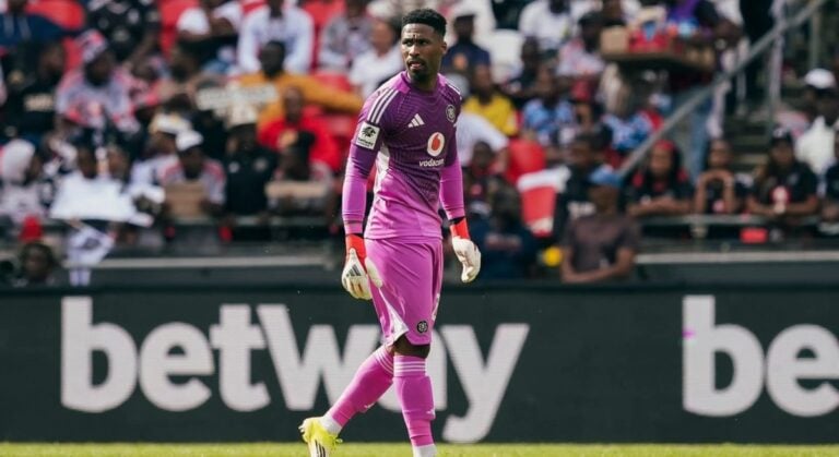 Orlando Pirates goalkeeper Sipho Chaine in action