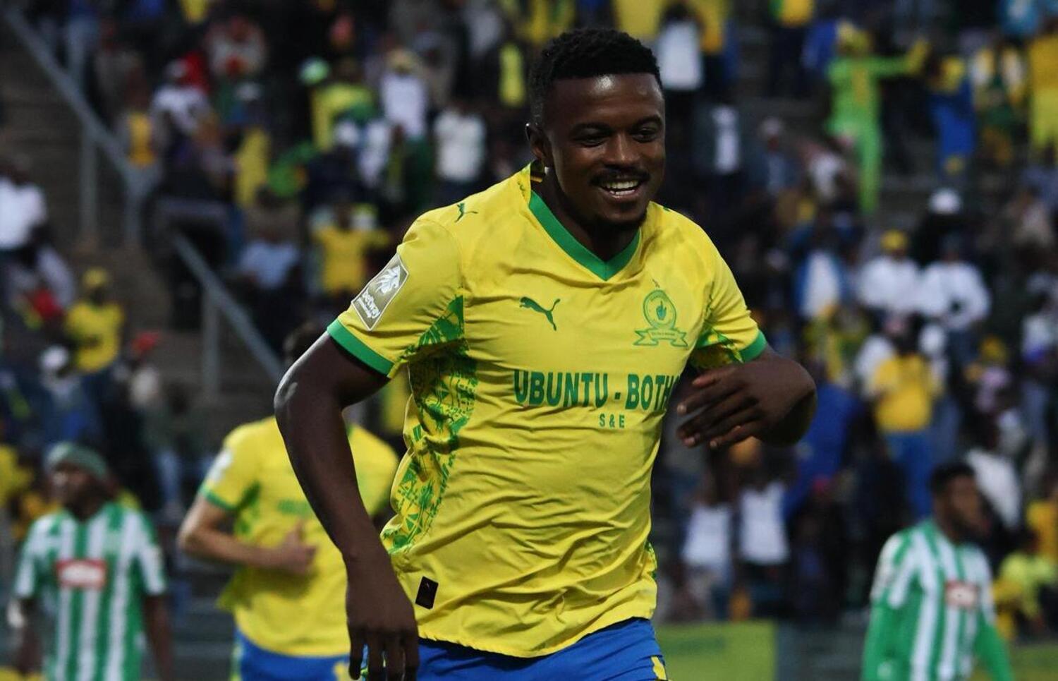Teboho Mokoena celebrating after scoring against Siwelele FC