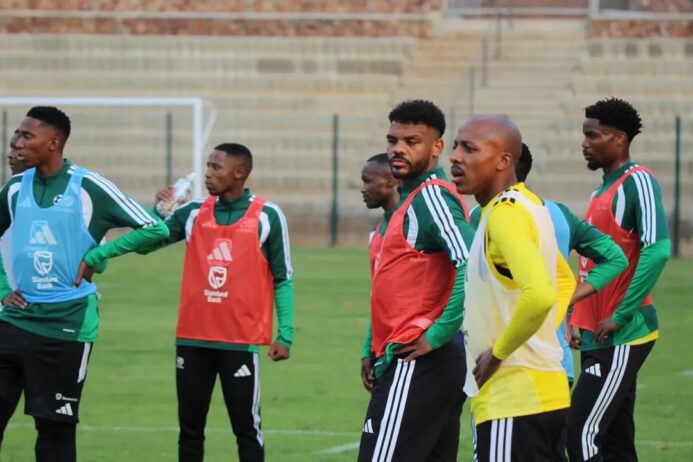 Bafana Bafana players during a training session in Johannesburg ahead of their departure to the FIFA 2026 World Cup.
