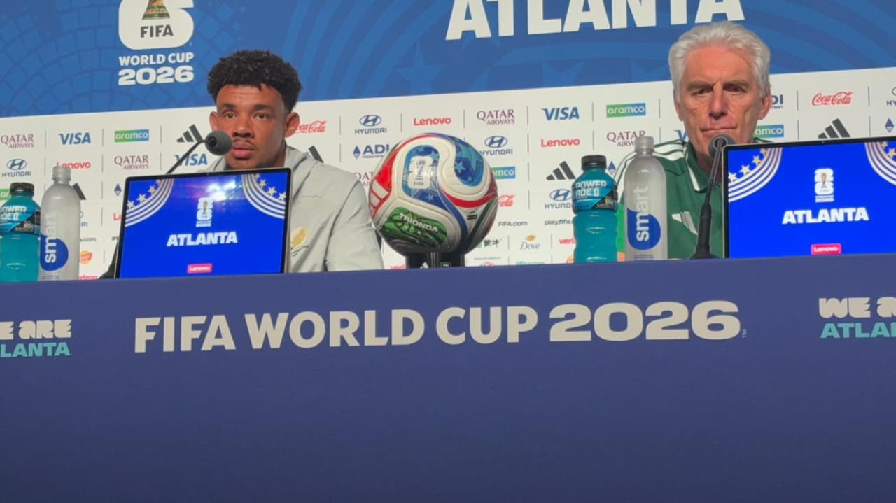 Bafana Bafana captain Ronwen Williams and Hugo Broos