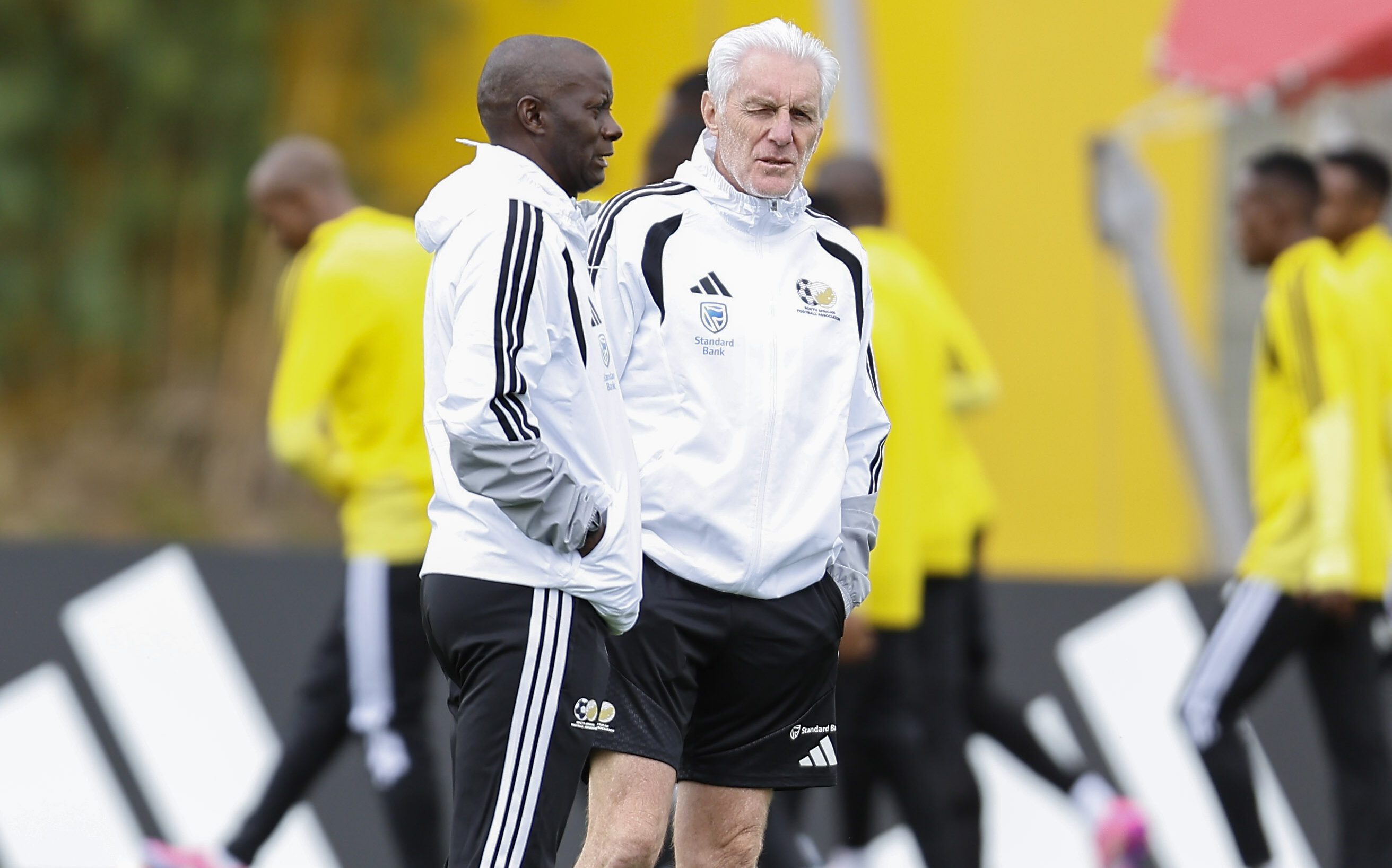 Bafana Bafana head coach Hugo Broos and his assistant Helman Mkhalele in Mexico City preparing for the 2026 FIFA World Cup opener versus Mexico