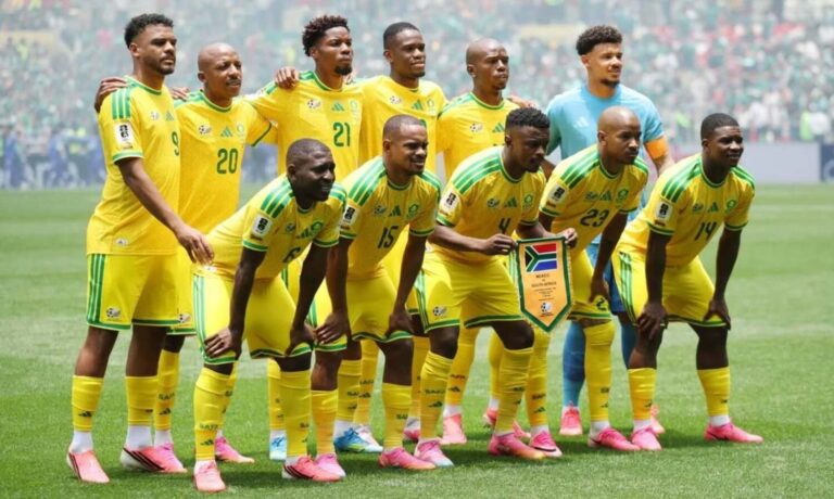 Bafana Bafana line up before facing Mexico at the 2026 FIFA World Cup