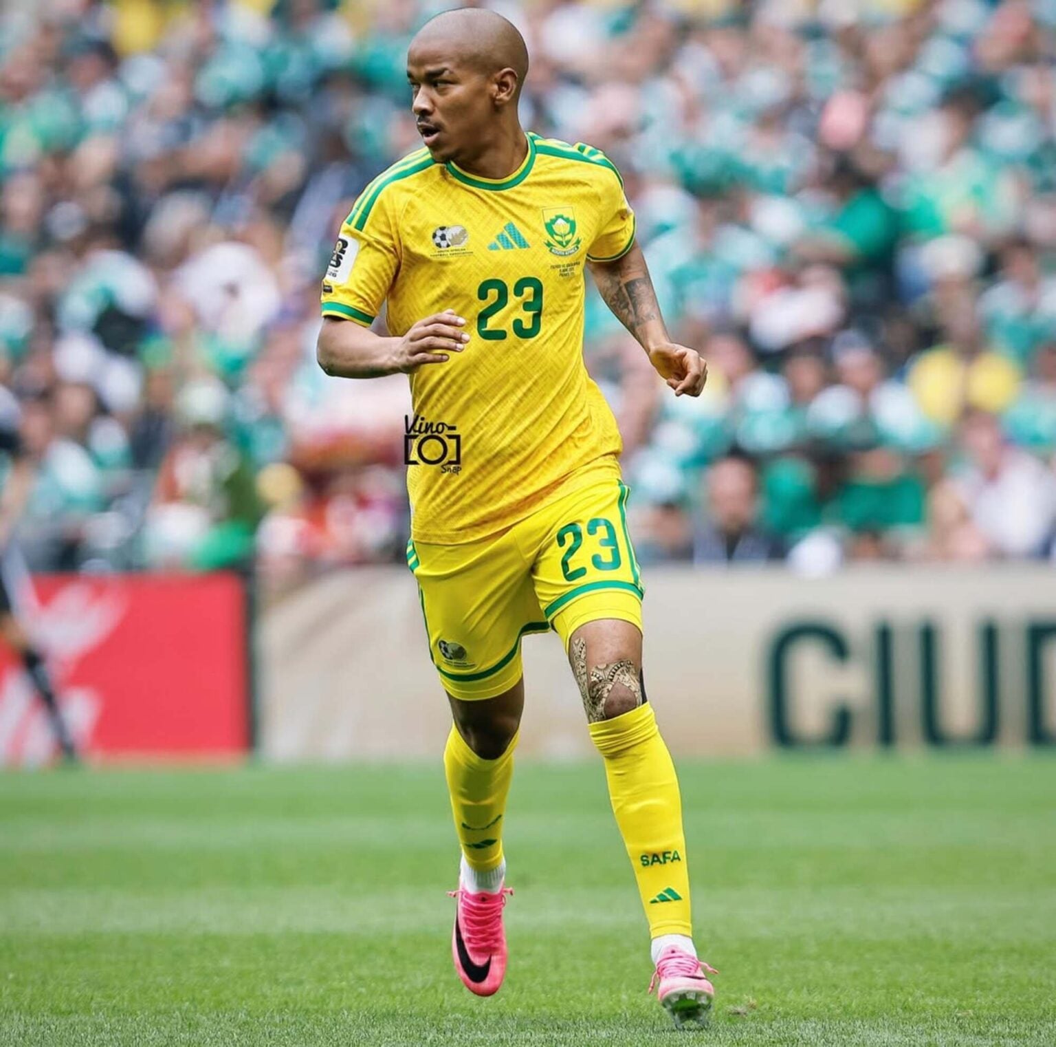 Bafana Bafana midfielder Jayden Adams playing