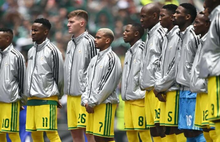 Bafana Bafana players lining up before playing Mexico at the 2026 FIFA World Cup