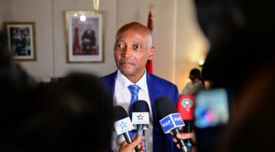 CAF president Patrice Motsepe speaking to the media