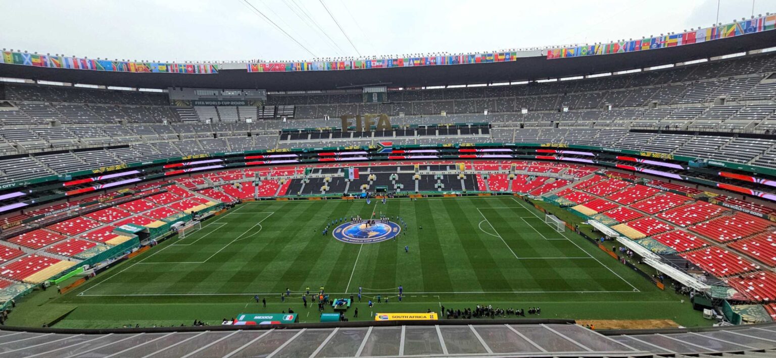 The pitch inside the Iconic Estadio Azteca in Mexico City.
