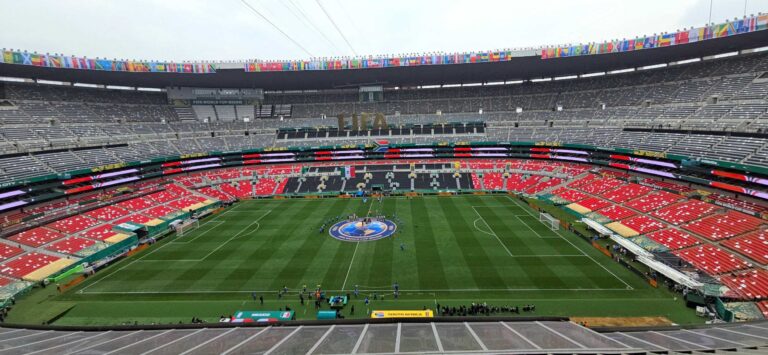 The pitch inside the Iconic Estadio Azteca in Mexico City.