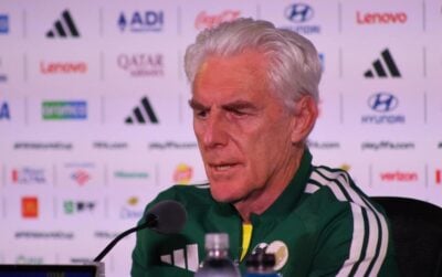 Hugo Broos addressing a press conference at the 2026 FIFA World Cup