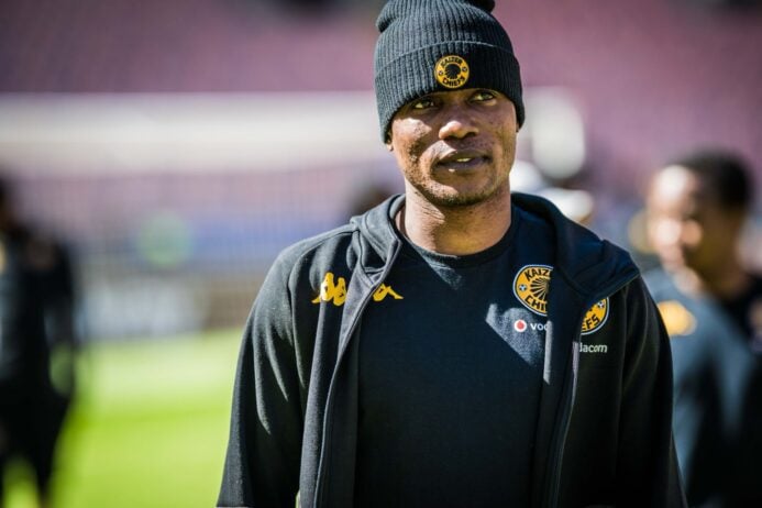 Kaizer Chiefs forward Glody Makabi Lilepo before a game doing pitch inspection