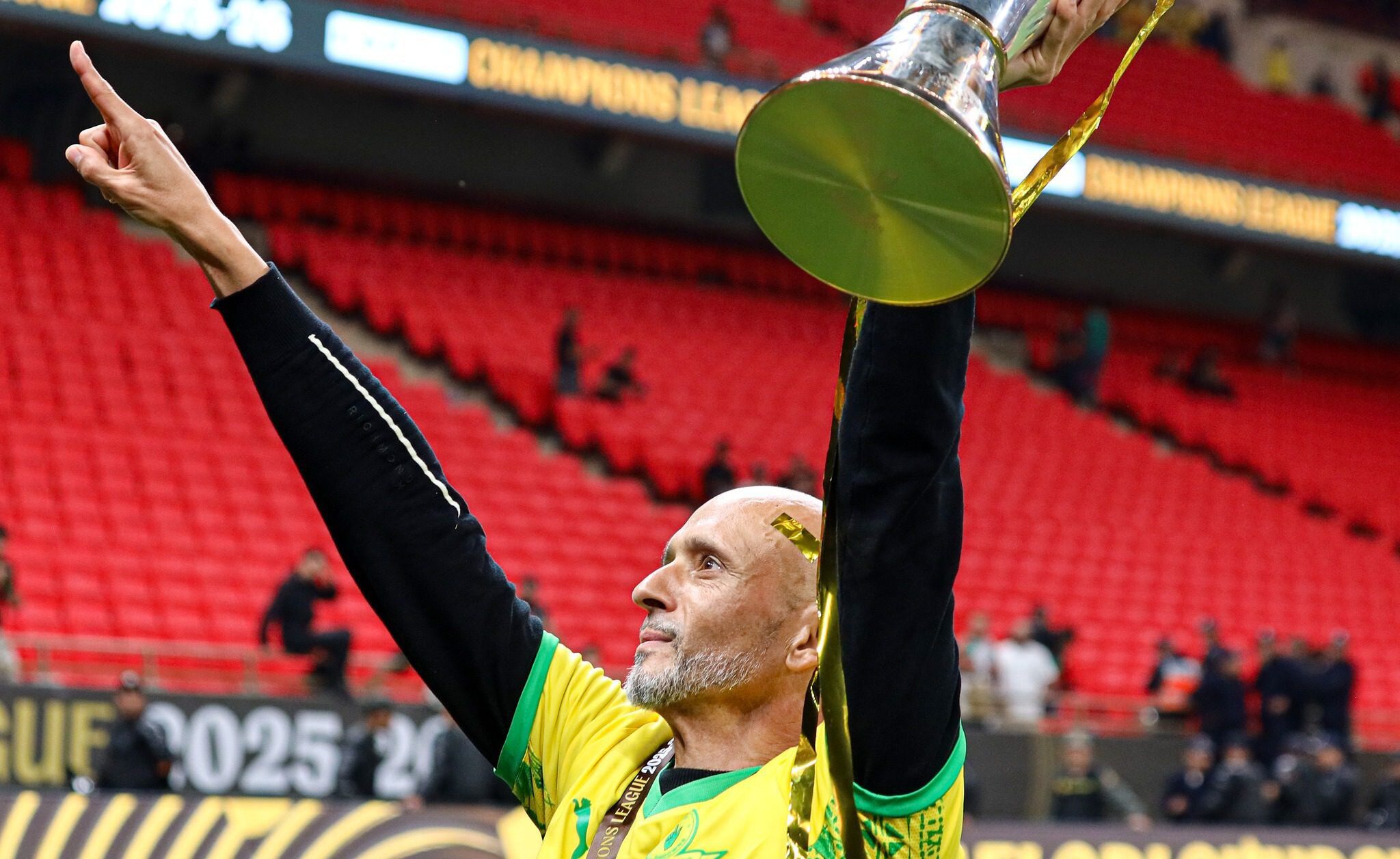 Miguel Cardoso with the CAF Champions League trophy