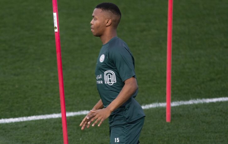 Mohau Nkota at training with Al Ettifaq on the day he was injured