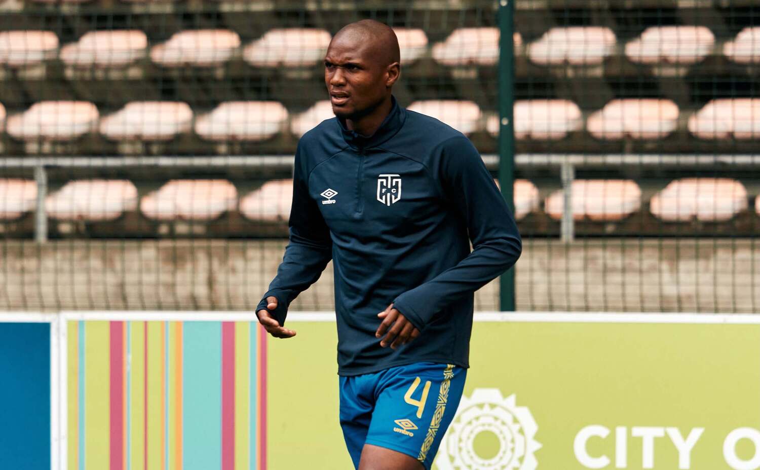 Njabulo Ngcobo warming up for Cape Town City FC before a match