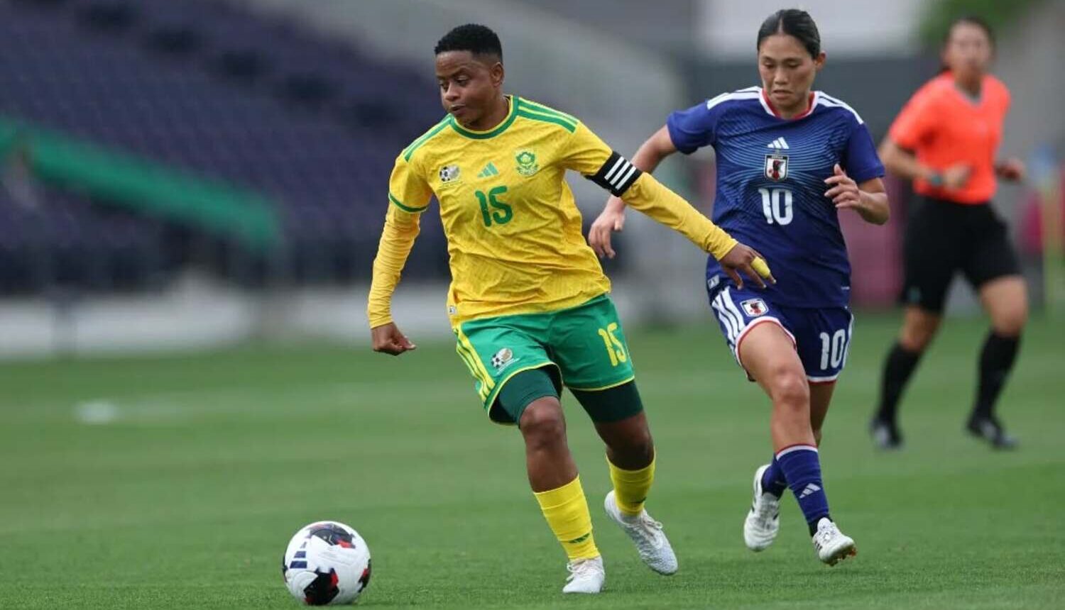 Refiloe Jane in action during her 150th appearance for Banyana Banyana against Japan in Osaka.