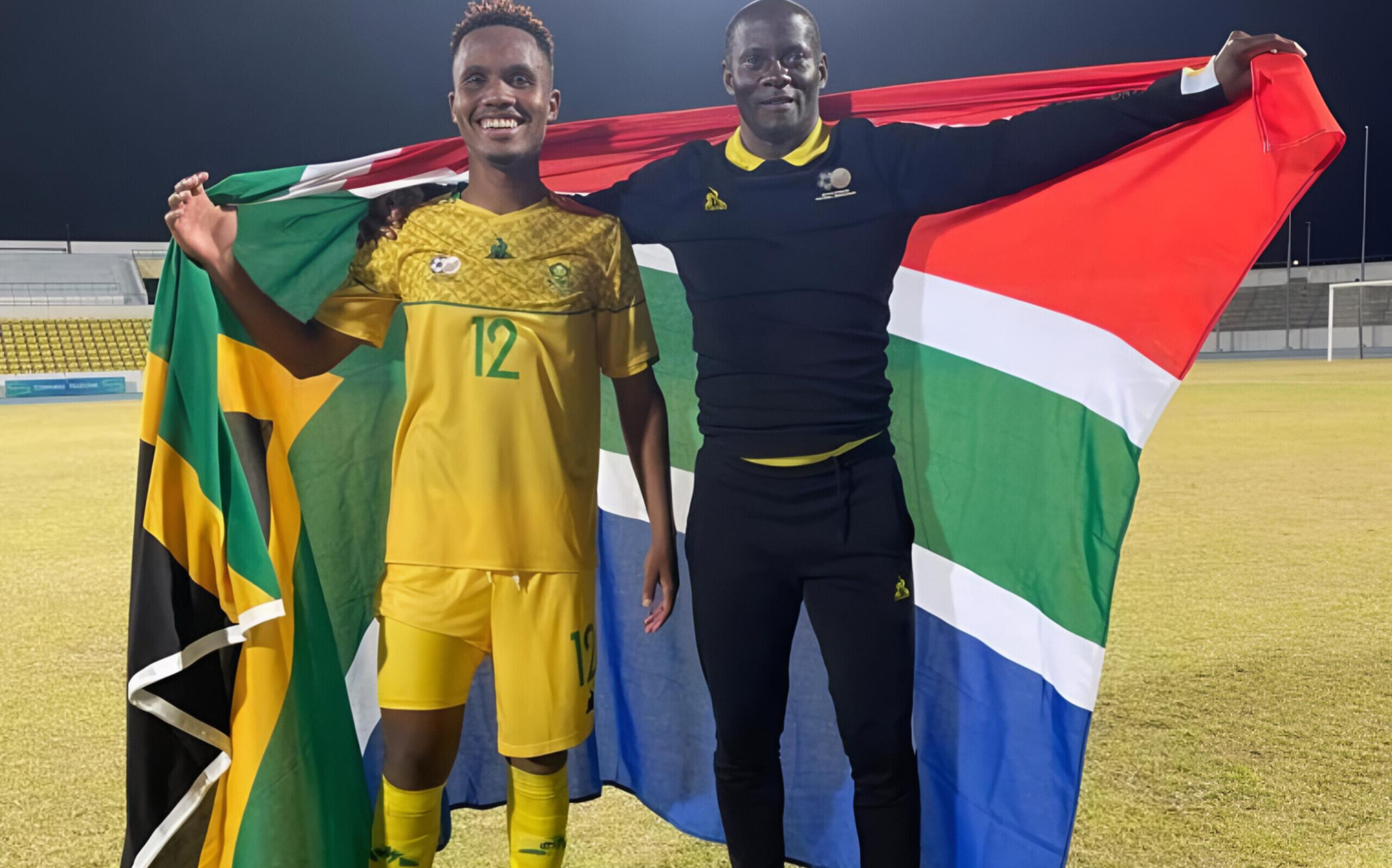Sifiso Mbidana with Bafana Bafana assistant coach Helman Mkhalele